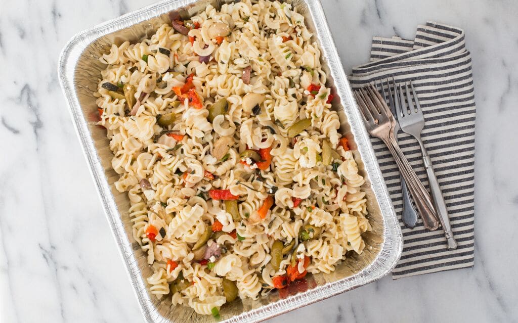 Pasta salad in large tray
